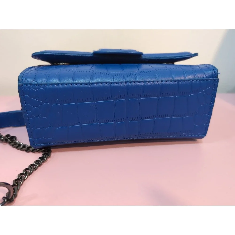 Royal Blue Embossed Small Crossbody Bag w/Chain Strap Top Handle Coquette Y2K